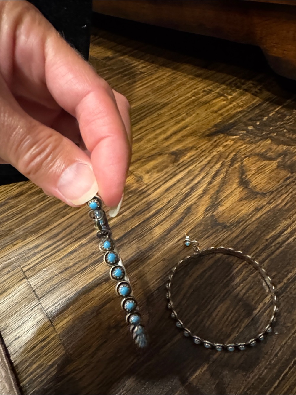 Silver-Tone Turquoise Bead Hoop Earrings - Women Jewelry